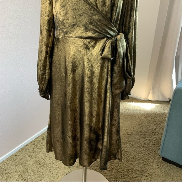 Lauren Ralph Lauren Sateen Faux Wrap Dress Gold - Picture 5 of 11